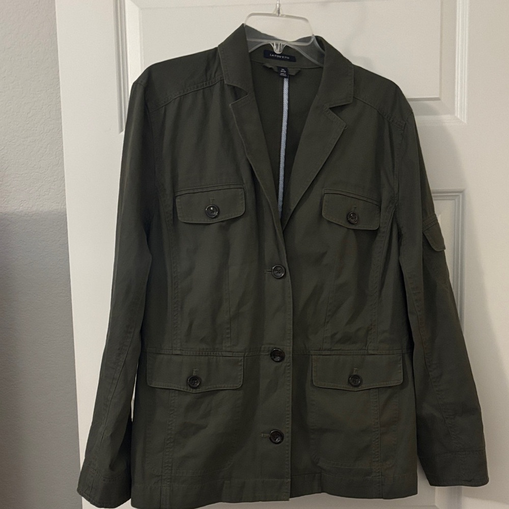 Lands' End Dark Olive Green Utility Jacket SZ XL Chore Barn jacket 100% Cotton